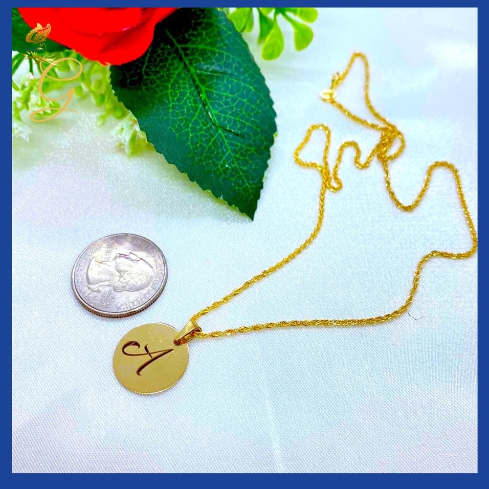 18K Real Solid Gold Initial Necklace 18”